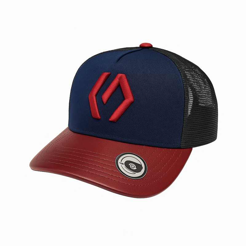 BONÉ AZUL/MARRON COURO